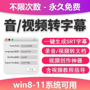 音视频转字幕软件工具包不限次数永久免费win系统适用-淘宝虚拟馆
